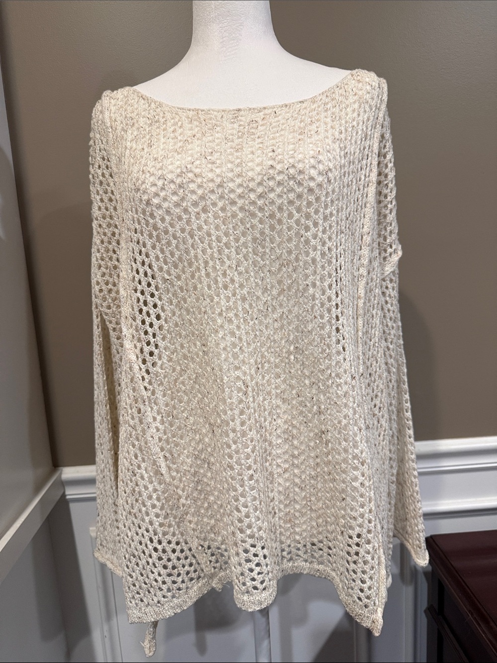 POL Off-the-Shoulder Open-Knit Cream Sweater